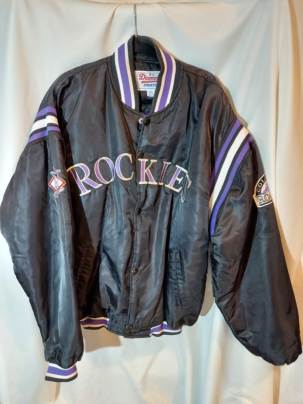 90s Colorado Rockies Starter Diamond Collection Satin Jacket XXL Black